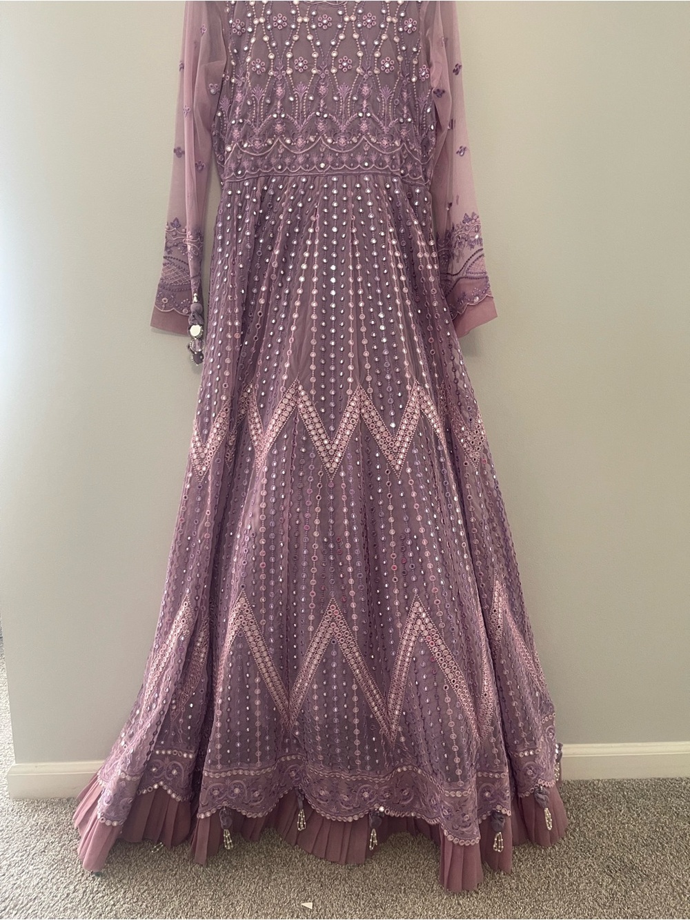 Embroidered Lavender Long-Sleeve Maxi Dress